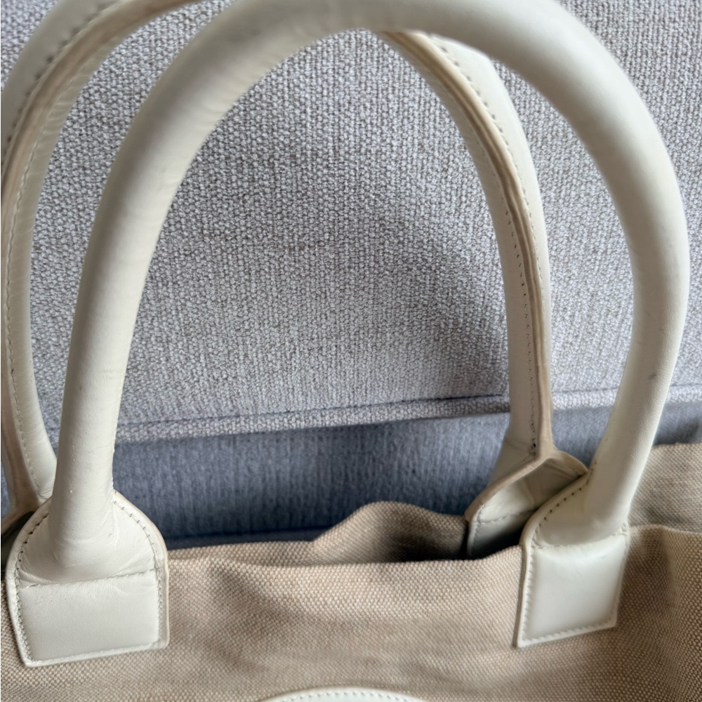 Large Tory Burch Beige Canvas Tote with Ivory Leather Trim and Logo - Picture 4 of 7